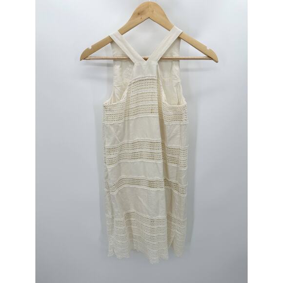 Ann Taylor LOFT Dress Women 0 Cream Ivory Lace Stripe Sleeveless Linen Blend - Picture 2 of 9